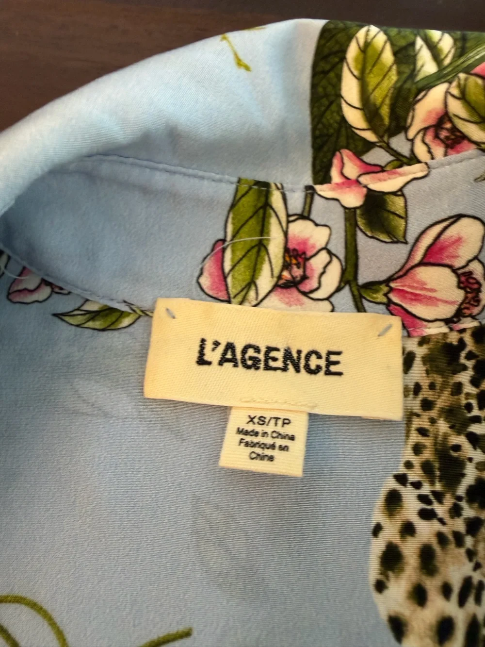 L'Agence Nina Long Sleeve Blouse in Sky Blue Jungle